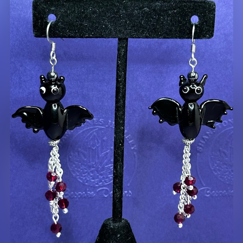 Black Bat and Red Crystal drop Earrings
By Shanstones Bespoke Designs
